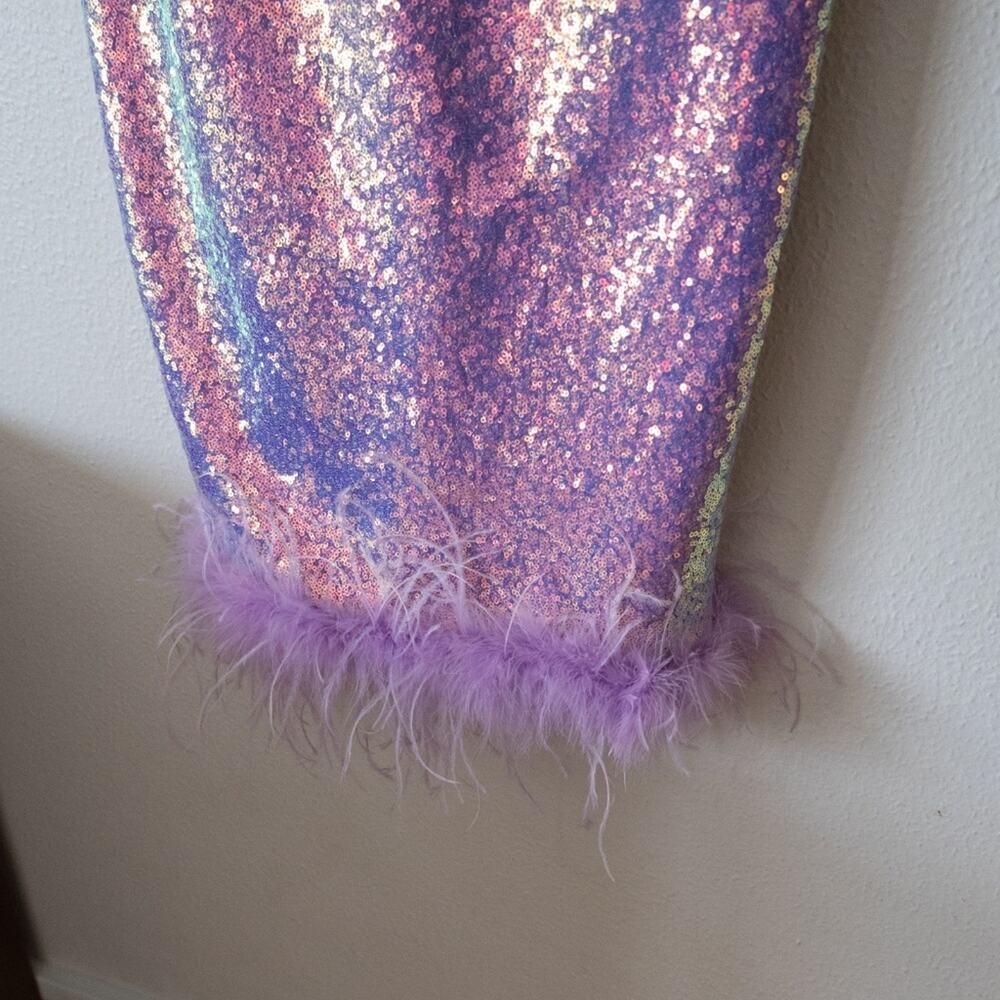 Lavish Alice Women's Purple Sequin Strapless Feather Trim Dress - Picture 3 of 6